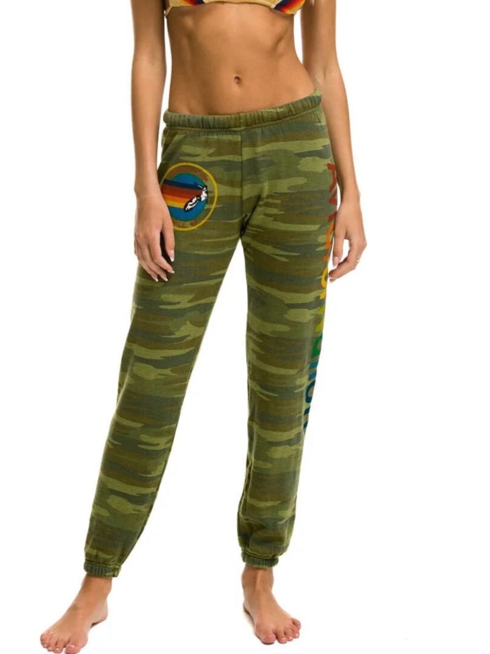 Aviator Nation Camo Track Pants with Aspen Rainbow Logo | Size Small